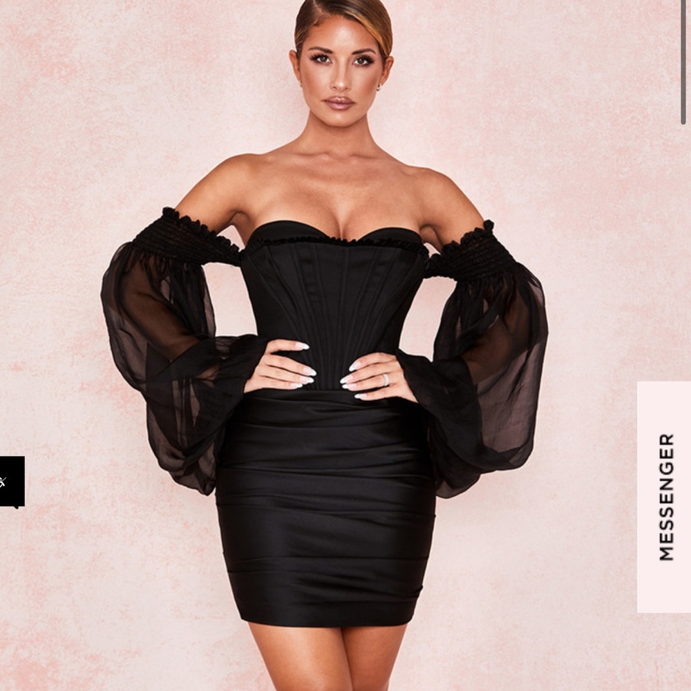 New - Black Satin Corset Dress - HOUSE OF CB - Beau - XSmall -m